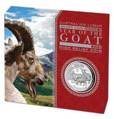 2015 $1 Lunar Year of The Goat 1oz Silver High Relief Proof Coin