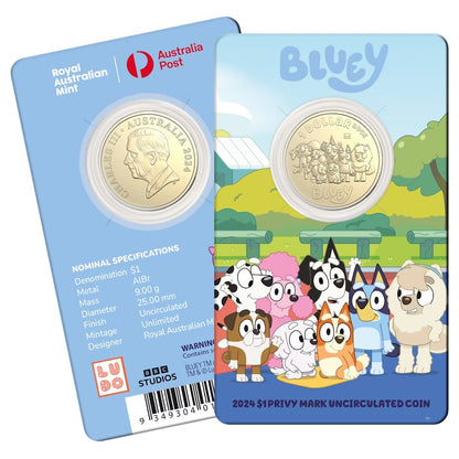 2024 $1 Bluey, Bingo and Friends Envelope Privy Mark Uncirculated Coin