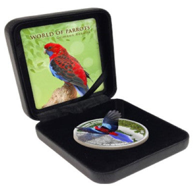 Cook Islands 2014 $5 World of Parrots Crimson Rosella Silver Coloured 3D Coin