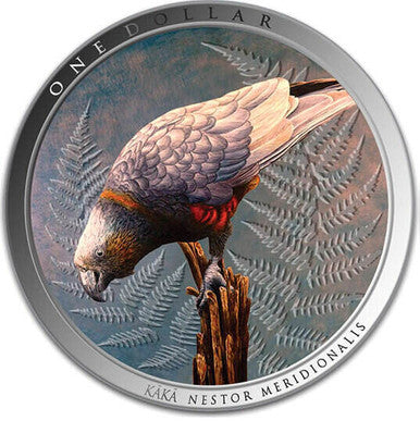 NZ 2021 $1 Kākā 1oz Silver Coloured Proof Coin