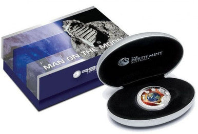 Cook Islands 2009 $1 Orbit and Beyond First Man On The Moon 1oz Silver Coloured Proof Coin