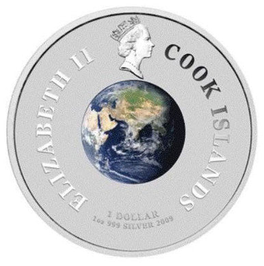Cook Islands 2009 $1 Orbit and Beyond First Man On The Moon 1oz Silver Coloured Proof Coin
