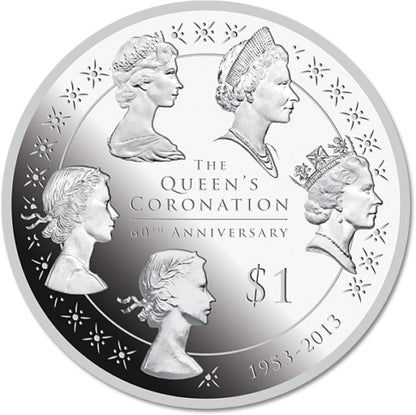 NZ 2013 $1 Queen Elizabeth II 60th Anniversary of The Coronation 1oz Silver Proof Coin