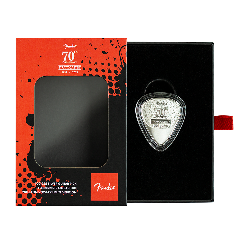 2024 Fender 70th Anniversary Stratocaster 10g Silver Guitar Pick Shaped