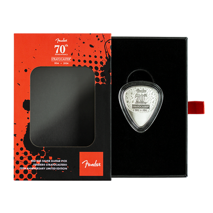 2024 Fender 70th Anniversary Stratocaster 10g Silver Guitar Pick Shaped