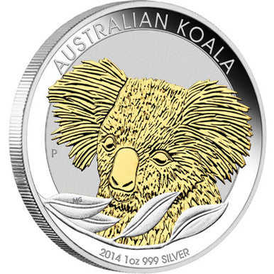 2014 $1 Australian Koala 1oz Silver Gilded Coin