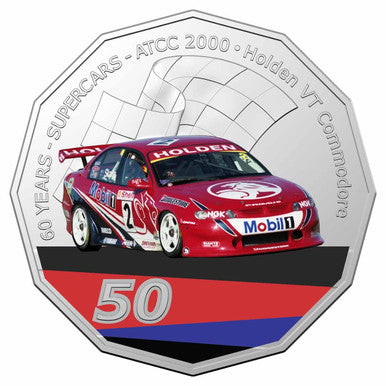 2020 50c 60 Years of Australian Supercars 2000 Holden VT Commodore Coloured Uncirculated Coin
