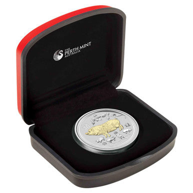 2019 $1 Lunar Year of The Pig 1oz Silver Gilded Coin