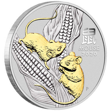 2020 $1 Lunar Year of The Mouse 1oz Silver Gilded Coin