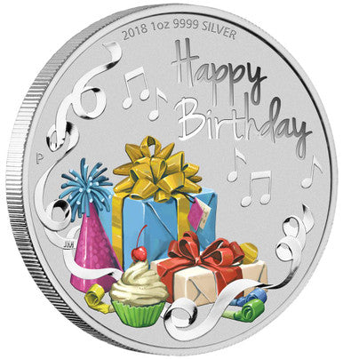2018 $1 Happy Birthday 1oz Silver Coloured Uncirculated Coin