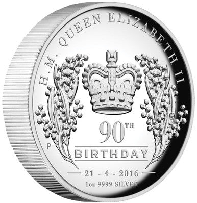 2016 $1 90th Birthday Her Majesty Queen Elizabeth II 1oz Silver High Relief Proof Coin