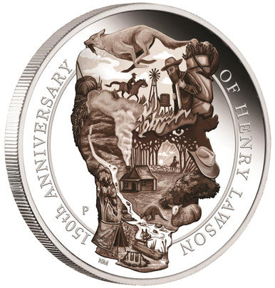 2017 $8 150th Anniversary of Henry Lawson 5oz Silver Coloured Proof Coin