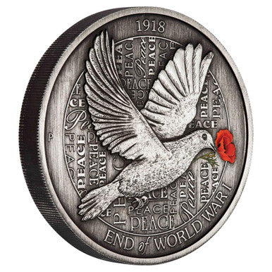 2018 $8 100th Anniversary End of World War I 5oz Silver Antiqued Coin