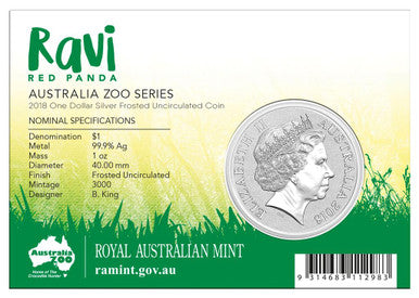 2018 $1 Australia Zoo Ravi Red Panda 1oz Silver Uncirculated Coin