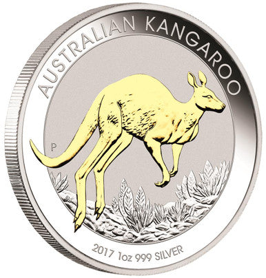 2017 $1 Australian Kangaroo 1oz Silver Gilded Coin