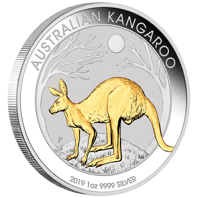 2019 $1 Australian Kangaroo 1oz Silver Gilded Coin