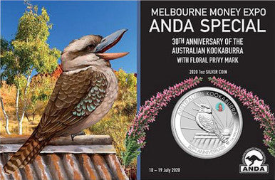 2020 $1 ANDA Melbourne 30th Anniversary of The Australian Kookaburra 'Floral' Privy Mark Uncirculated Coin