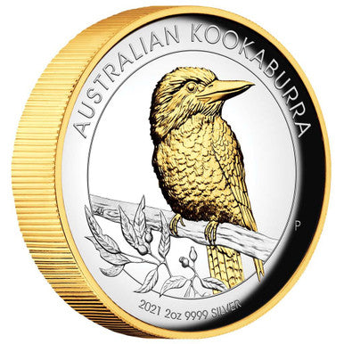 2021 $2 Australian Kookaburra 2oz Silver Selectively Gold Plated High Relief Proof Coin