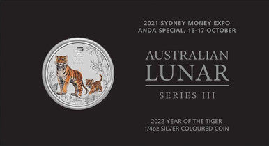 2022 25c ANDA Sydney Lunar Year of The Tiger 1/4oz Silver Coloured Uncirculated Coin