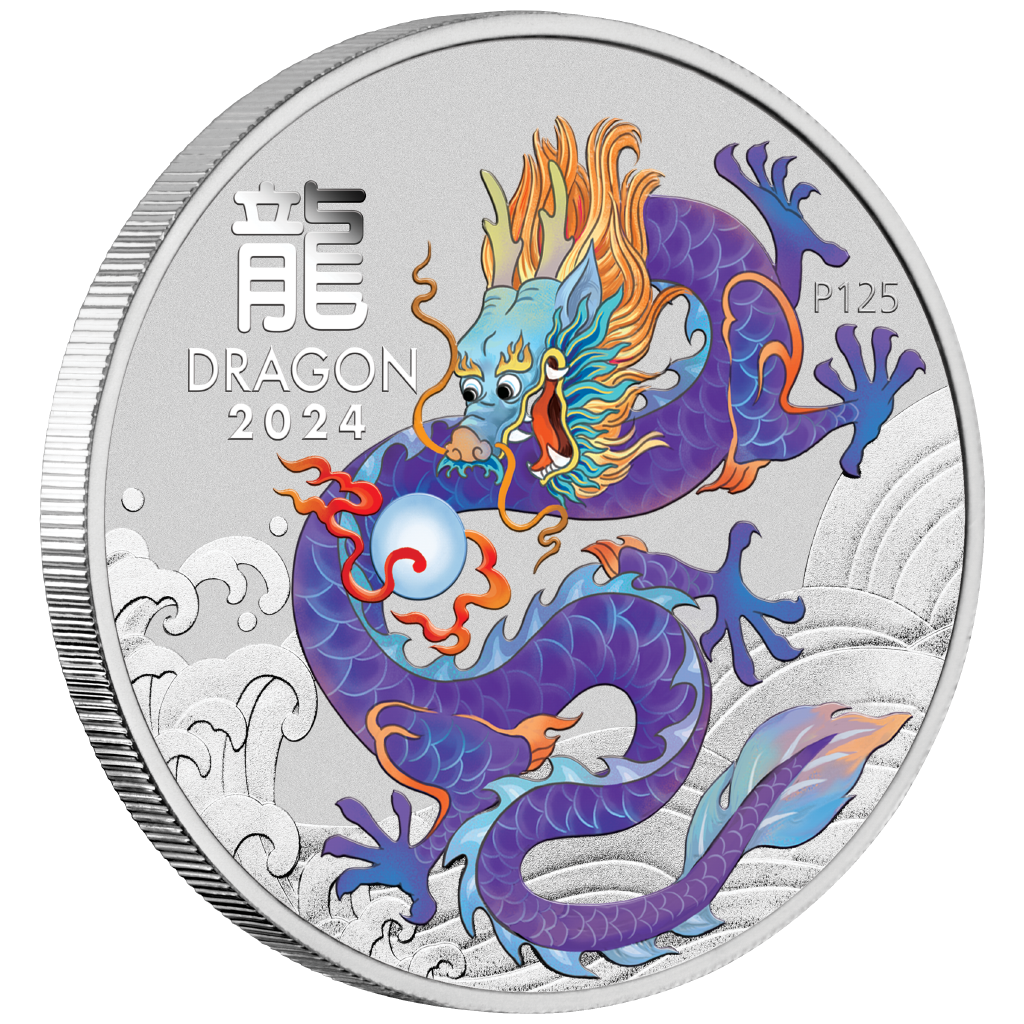 2024 $1 Lunar Year of The Dragon Purple Dragon 1oz Silver Coloured Uncirculated Coin