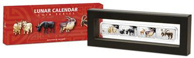 Cook Islands 2015 $1 Lunar Calendar Year of The Goat 1oz Silver Coloured Rectangle 4 Coin Proof Set