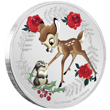 Niue 2020 $2 Disney Season's Greetings Bambi & Thumper 1oz Silver Coloured Proof Coin