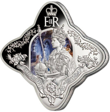Niue 2016 $1 Queen Elizabeth II 90th Birthday 1oz Silver Coloured Royal Star Shaped Proof Coin