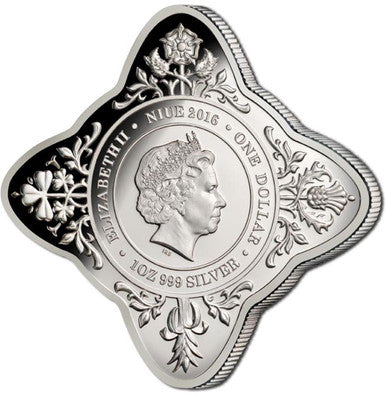 Niue 2016 $1 Queen Elizabeth II 90th Birthday 1oz Silver Coloured Royal Star Shaped Proof Coin
