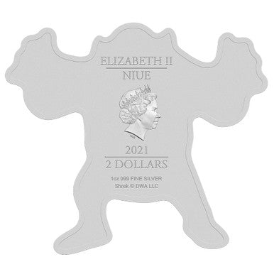 Niue 2021 $2 Shrek 20th Anniversary Shrek Shaped 1oz Silver Coloured Coin