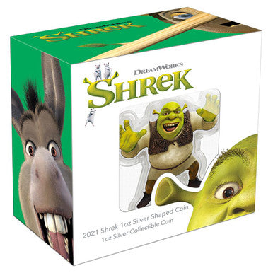 Niue 2021 $2 Shrek 20th Anniversary Shrek Shaped 1oz Silver Coloured Coin