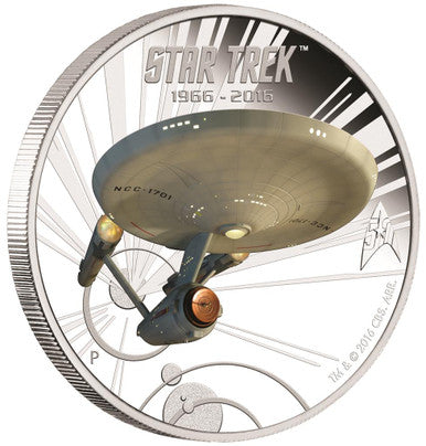 Tuvalu 2016 $1 Star Trek Captain Kirk Spock and USS Enterprise NCC-1701 1oz Silver Coloured Proof 2 Coin Set