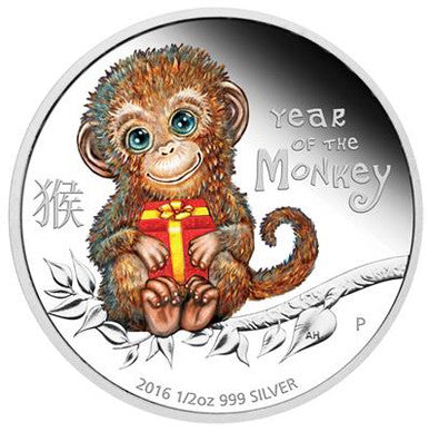 Tuvalu 2016 50c Lunar Baby Year of The Monkey 1/2oz Silver Coloured Proof Coin
