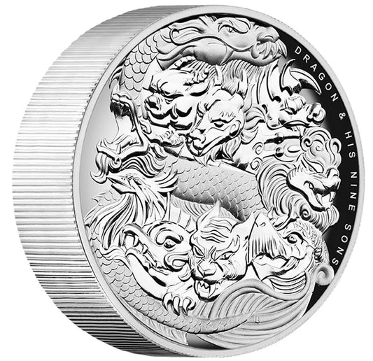 Tuvalu 2016 $5 Dragon and His Nine Sons 5oz Silver High Relief Proof Coin
