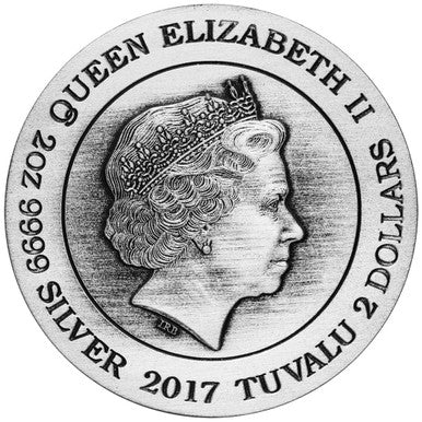 Tuvalu 2017 $2 Star Trek The Next Generation 30th Anniversary Worf 2oz Silver Antiqued Coin