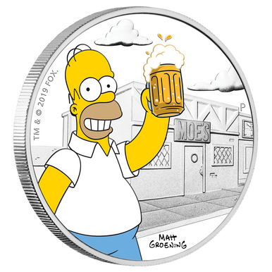 Tuvalu 2019 $1 The Simpsons Homer Simpson 1oz Silver Coloured Proof Coin