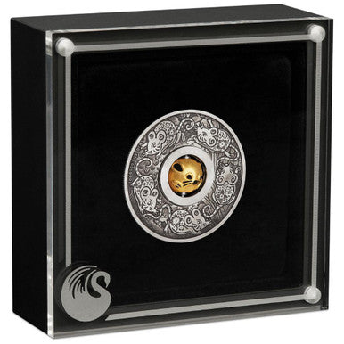 2020 $1 Lunar Mouse Rotating 1oz Silver Antiqued Coin