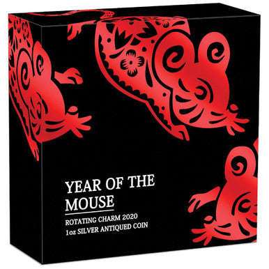 2020 $1 Lunar Mouse Rotating 1oz Silver Antiqued Coin