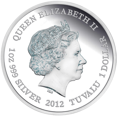 Tuvalu 2012 $1 Endangered and Extinct Tasmanian Wedge-Tailed Eagle 1oz Silver Coloured Proof Coin