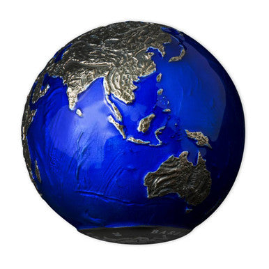 Barbados 2021 $5 Blue Marble Earth At Night 3oz Silver Coloured Spherical Shaped Coin