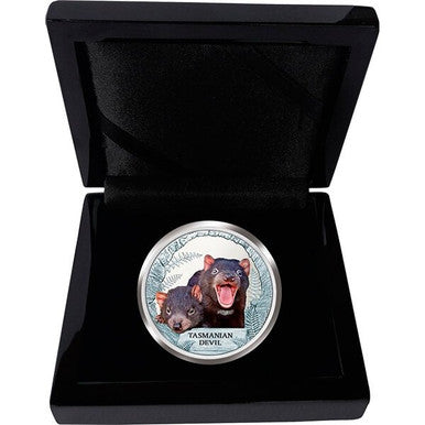 Tuvalu 2013 $1 Endangered and Extinct Tasmanian Devil 1oz Silver Coloured Proof Coin