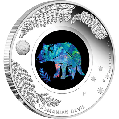 2014 $1 Australian Opal The Tasmanian Devil 1oz Silver Proof Coin