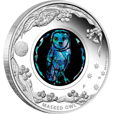 2014 $1 Australian Opal The Masked Owl 1oz Silver Proof Coin