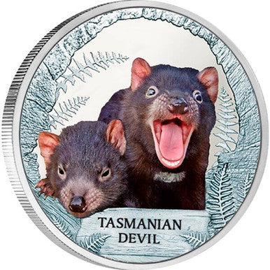 Tuvalu 2013 $1 Endangered and Extinct Tasmanian Devil 1oz Silver Coloured Proof Coin