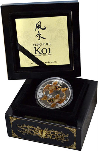 Niue 2012 $2 Feng Shui Koi 1oz Silver Coloured Proof Coin