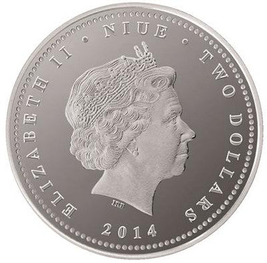 Niue 2014 $2 Feng Shui Horses 1oz Silver Coloured Proof Coin