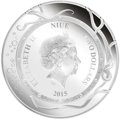Niue 2015 $2 Ocean Predators Giant Squid 1oz Silver Coloured Proof Coin