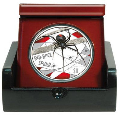 Tuvalu 2006 $1 Deadly and Dangerous Red Back Spider 1oz Silver Coloured Proof Coin