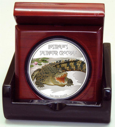 Tuvalu 2009 $1 Deadly and Dangerous Salt Water Crocodile 1oz Silver Coloured Proof Coin
