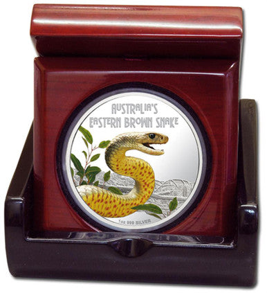 Tuvalu 2010 $1 Deadly and Dangerous Eastern Brown Snake 1oz Silver Coloured Proof Coin