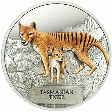 Tuvalu 2011 $1 Endangered and Extinct Tasmanian Tiger 1oz Silver Coloured Proof Coin